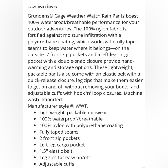 Weather proof pants (not insulated) - Picture 5 of 5